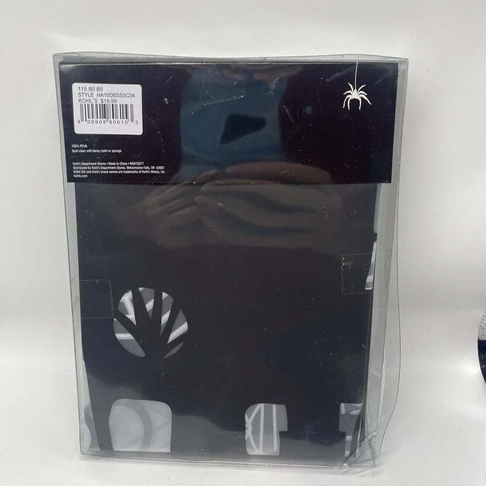 Happy Halloween Black & White Spooky Scene PEVA Shower Curtain 70”x72” New